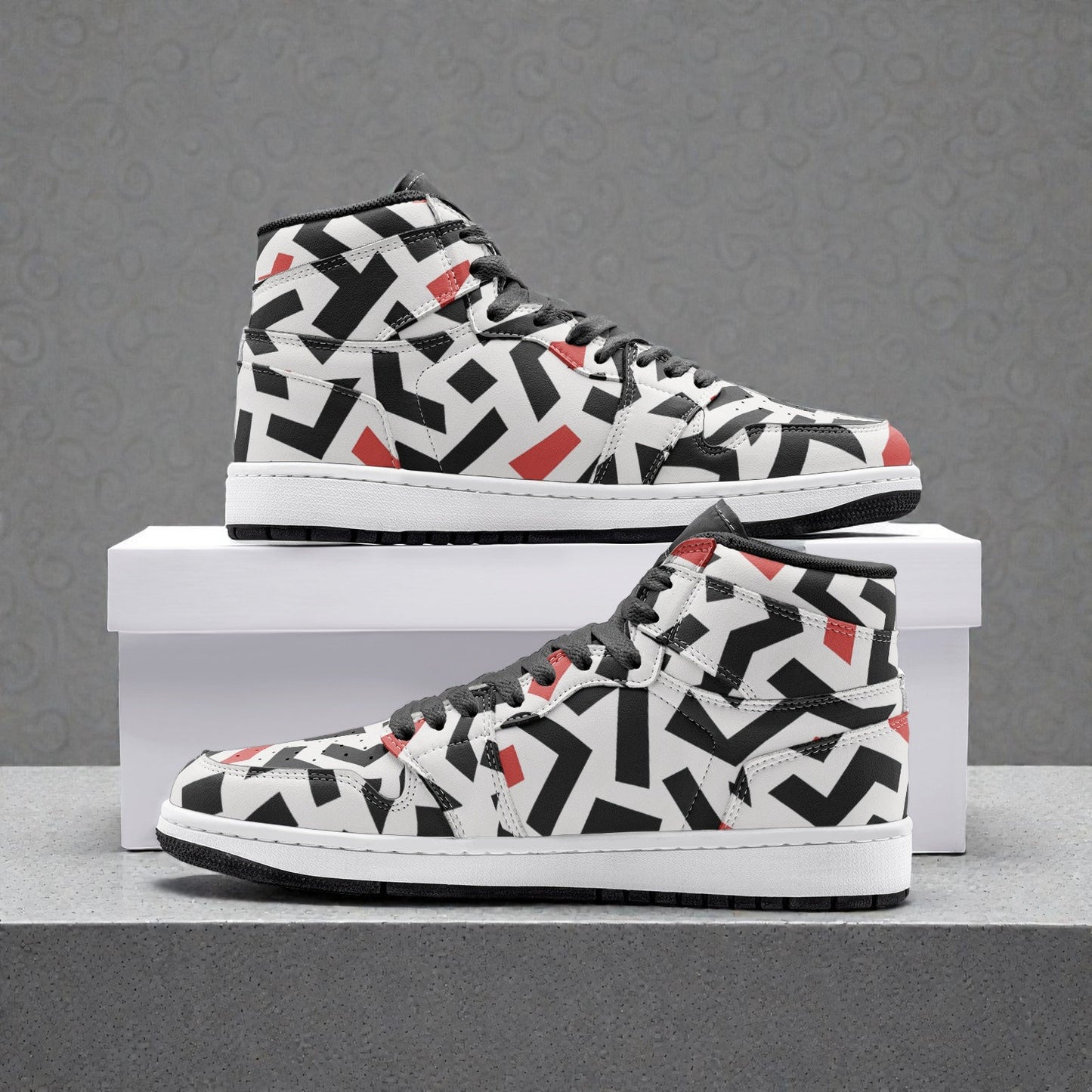 Unisex High Top Sneaker – Red Vector Grid