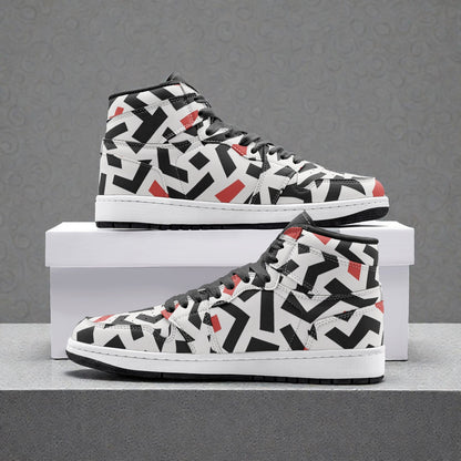 Unisex High Top Sneaker – Red Vector Grid