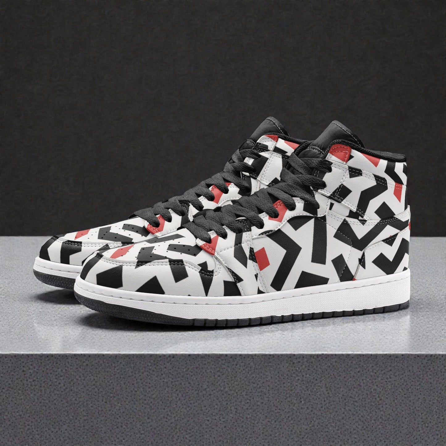 Unisex High Top Sneaker – Red Vector Grid