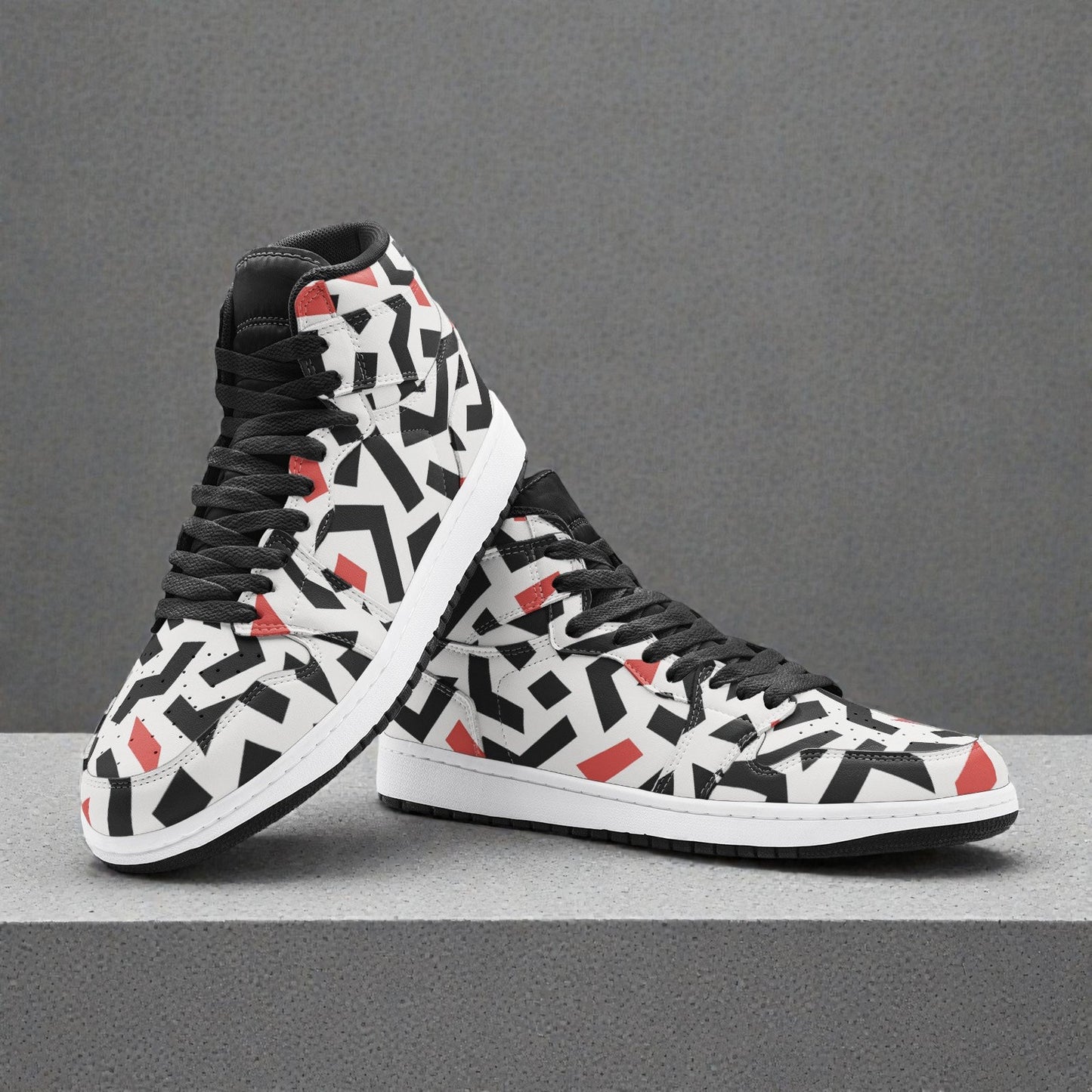 Unisex High Top Sneaker – Red Vector Grid